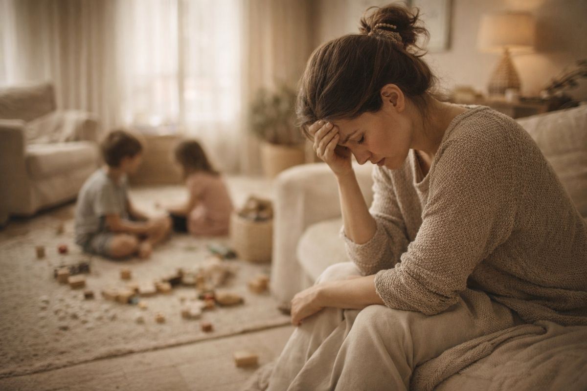 Christian mom feeling overwhelmed while trying her best to care for her children at home